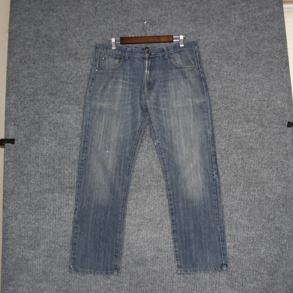M‎ Society Mens Blue Denim Jeans Straight Leg Size 34x30 Dark Mid Wash